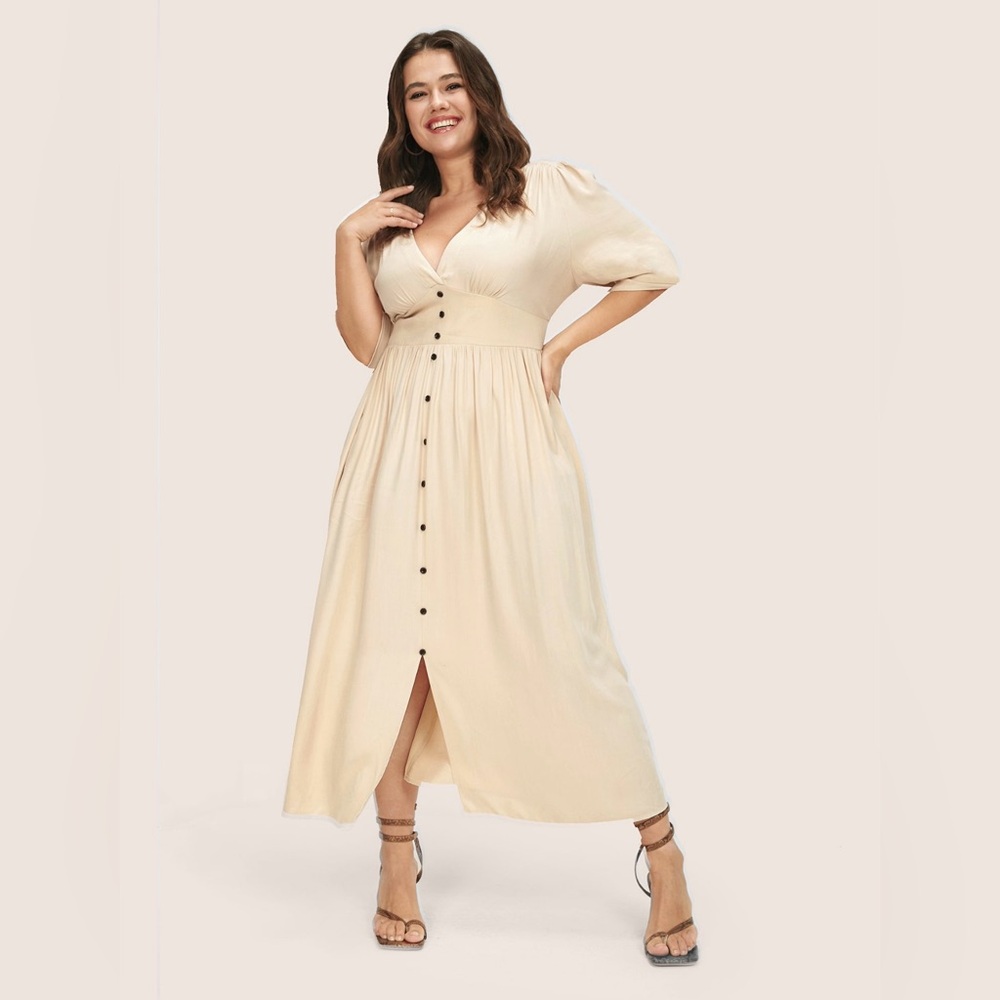 Bloomchic plunge neckline maxi dress with pockets